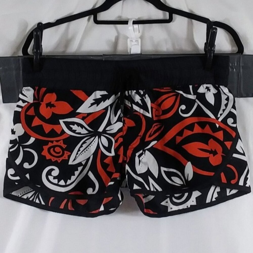 Hamakua Men's Red /Black Hawaiian Floral Print Drawstring Swin Trunks Size M